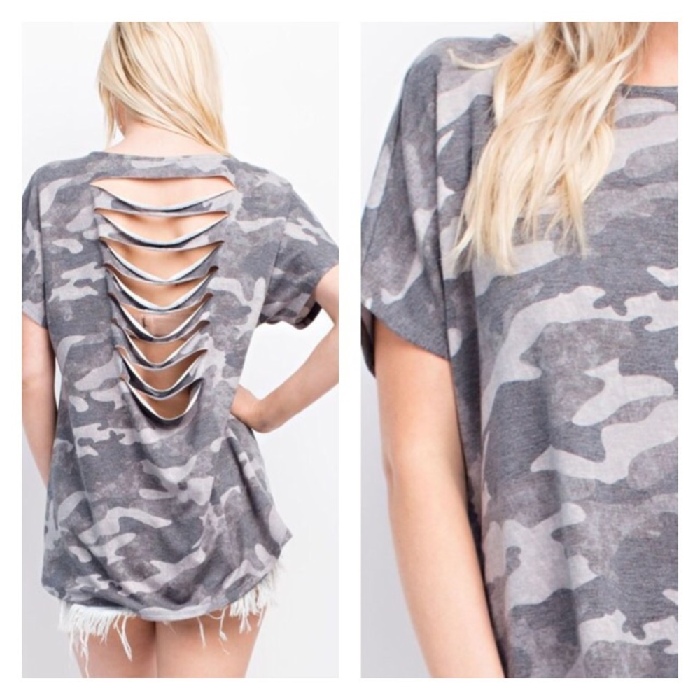 LAST 2🎈Camouflage Short Distressed Back Top - Picture 2 of 3